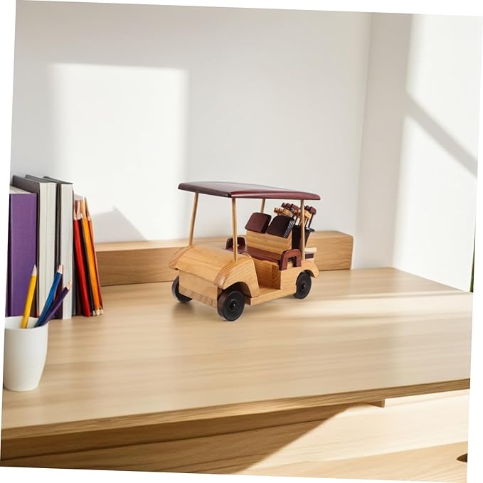 INOOMP Vintage Wooden Car Sculpture Retro Desk Display Model Antique Vehicle Figurine with Natural Finish for Home Decor and Collectors