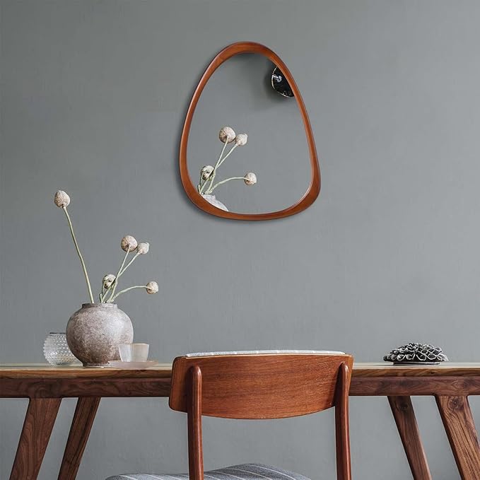 22.5" x 17.5" Irregular Wall Mirror, Wood Frame Asymmetrical Decorative Wall Wooden Mirror for Living Room Bedroom Entryway Bathroom Hallway Home Decor