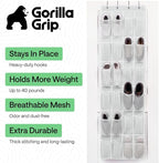 GORILLA GRIP Over the Door Shoe Organizer, 24 Large Breathable Mesh Pockets, Space Saving Hanging Storage Holder, Closet Rack Hanger Holds Up to 40 lbs, Hangs on Closets for Shoes, Accessories, White