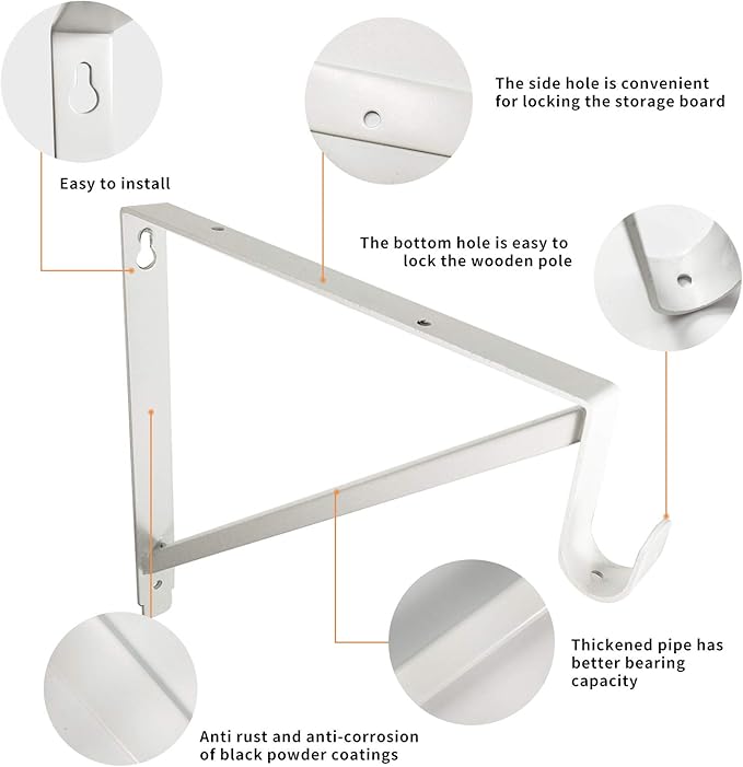 Heavy Duty Closet Shelf and Rod Brackets (White, 3 Pack)