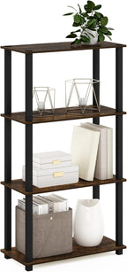 Furinno TURN-S-TUBE Storage Shelves, 4-Tier Book Shelf, Corner Shelf, Toolless Open Shelves, for Organization and Storage, Living Room, Garage, Home Office, Amber Pine