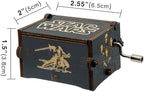 MAD DI Music Box, Wooden Hand Crank Unique Musical Boxes Theme Starwars, Mini Antique Vintage Craft Laser Engraved Home Decorations for Christmas, Wedding, Valentines, Birthday Gifts(Black)