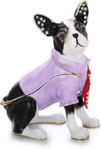Hand Painted Trinket Box for Home Decor Accents, Enamel Hinged Jewelry Box for Bookshelf Office Table Desk Decoration, Classical Figurine Collectible Keepsake Animal Sculptures (Boston Terrier)