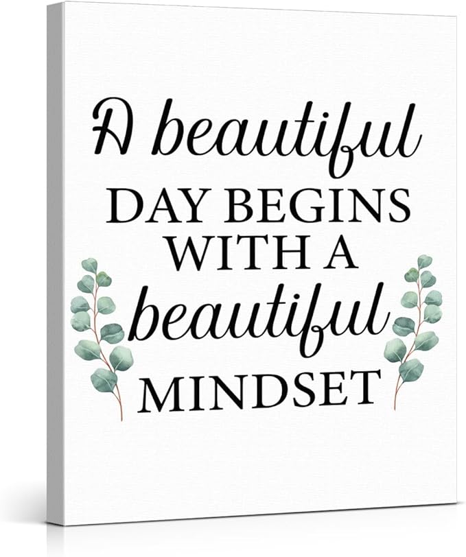 Motivational Eucalyptus Wall Art Decor, Inspirational Green Botanical Pictures Positive Quotes Canvas Painting Posters for Office Living Room Bedroom Decoration (11.5 X 15 Inches, Framed)