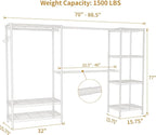 Heavy Duty Garment Rack Clothes Rack,Large Metal Closet Organizer System Storage Wardrobe,Freestanding Clothing Rack with 9 Adjustable Wire Shelves&3 Hang Rods,MaxLoad 1500lbs White