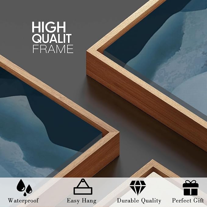 BINCUE Framed Blue Mountain Wall Decor Fog Blue Ridge Mountains Wall Art Minimalist Landscape Artwork Simple Blue Pictures Modern Mountain Wall Paintings for Living Room Bedroom Office 16x24 Inches Set of 3 Gift