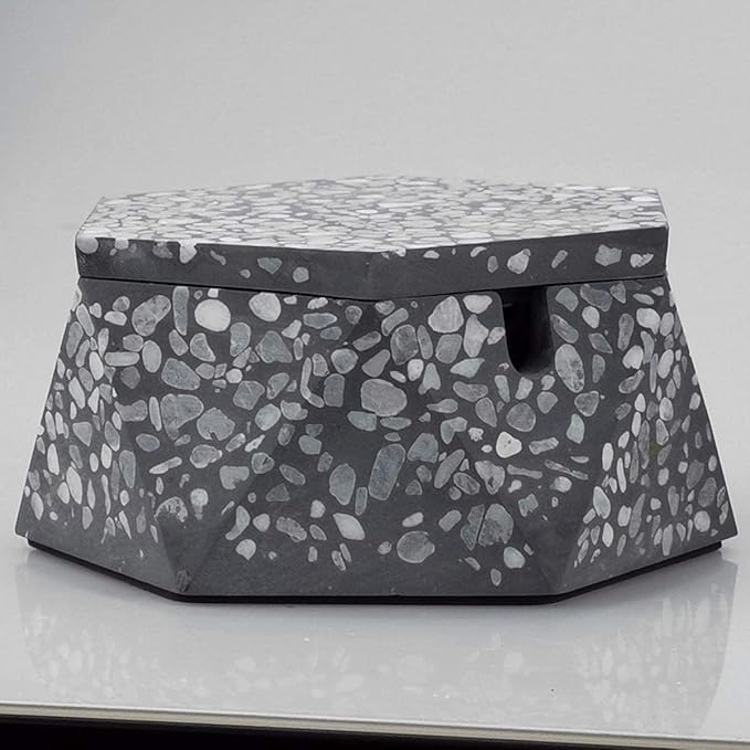 FREELOVE Concrete Ashtray with Lid & Stainless Steel Ashtrays for Cigarettes, Cement Ash Tray Smoking Holder Indoor Smokeless Outdoor Windproof Patio Home Office Cool Decor(Stone Grey, Small)