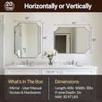 ANDY STAR Brushed Nickel Mirror 30x40 Inch, Scalloped Bathroom Mirror, Silver Bathroom Mirror in Anti-Rust Stainless Steel Metal Thin Frame Deep 1’’, Large Wall-Mounted Mirror (Horizontal/Vertical)