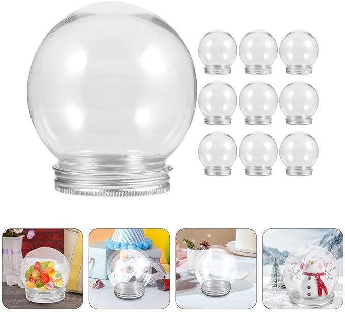 BESTOYARD 20Pcs DIY Snow Globe Water DIY Kit - Clear Water Globe Jars, Photo Snow Globes, Fancy Snow Globes with Glitter Flakes
