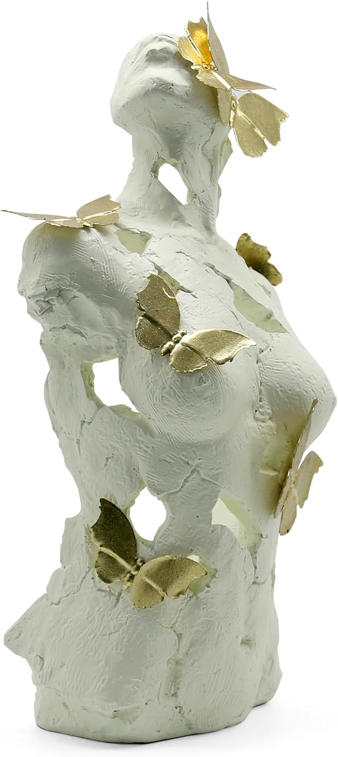 Lukitas Abstract Female Bust with Butterflies Sculpture, Aphrodite Statue, Body Figurine Art Decor, Beauty of Defects, Greek Goddess Bust Ornament for Office Living Room Desk Shelf, Beige, Resin 16"