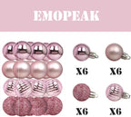 Emopeak 24Pcs Christmas Balls Ornaments for Xmas Christmas Tree - 4 Style Shatterproof Christmas Tree Decorations Hanging Ball for Holiday Wedding Party Decoration (Pink, 1.3"/3.2CM)