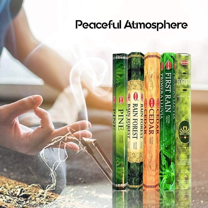 HEM Forest, Cedar, Pine, Rain Forest & First Rain Incense Sticks Combo – 5 Fragrances | 120 Sticks Total | Handcrafted, Long-Lasting Aroma for Meditation, Yoga, Relaxation & Home Freshness