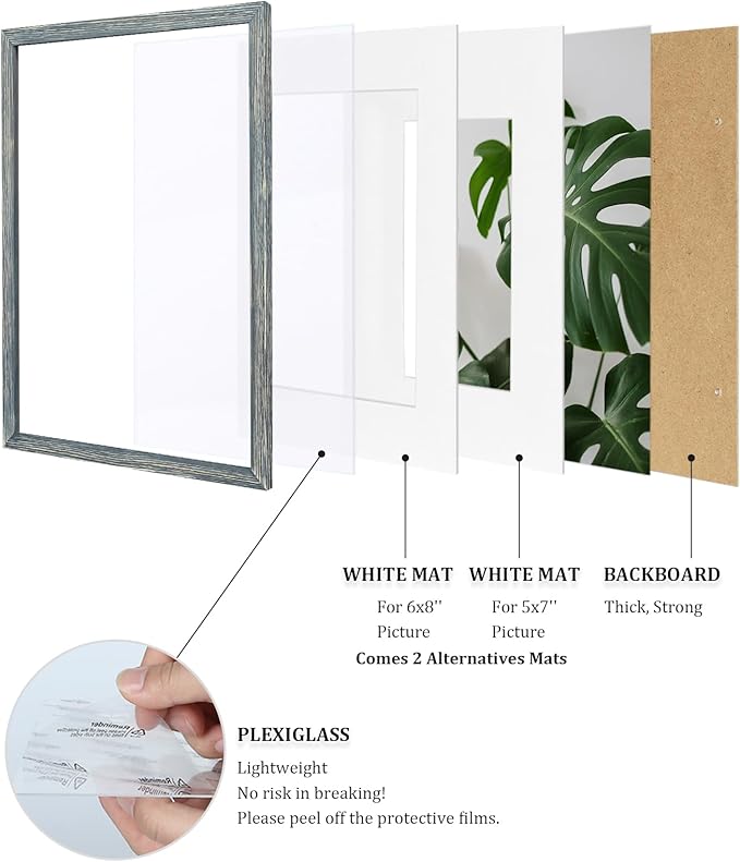 Egofine 9x12 Picture Frames Set of 4, Made of Solid Wood Covered by Plexiglass 5x7 and 6x8 with Mat or 9x12 whitout Mat, for Table Top Display and Wall Mounting Photo Frame Rustic Blue