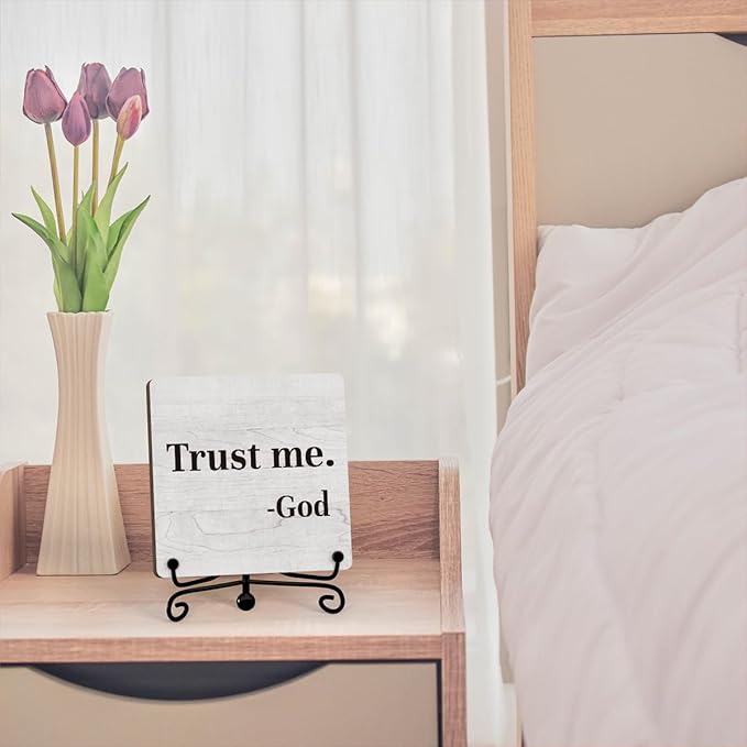 Inspirational Office Desk Decor, Trust Me God Sign, Desk Decorations For Office Home Living Room Classroom, Shelf Decor, Inspirational Christian Gifts, Wooden Plaque With Stand (B02)