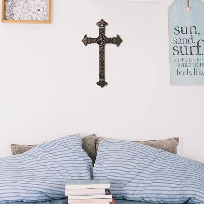 DreamsEden Metal Cross Christian Wall Art, Antique Hanging Religious Cross Decor Vintage Living Room Bedroom Home Decoration