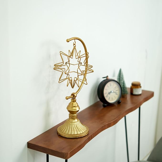 HLQMFHT 5.6" W x 16.3" H Metal Geometric Abstract Sculpture on Cast Iron Base,Metal Geometric Sculpture Decor Sphere, Tabletop,Living Room,Study,Bedroom,Home Decor