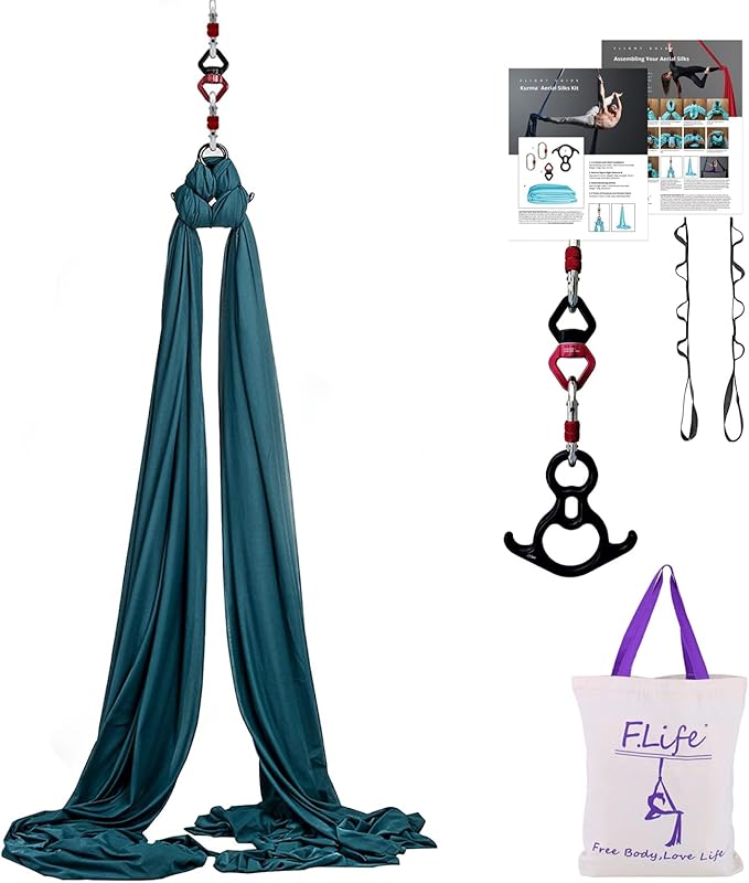 F.Life Aerial Silk 10 Yards Kit Durable Aerial Yoga Hammock with Hardware & Guide Aerial Swing for Acrobatic Flying Yoga