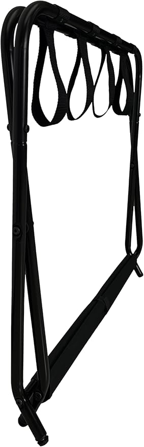 Kings Brand Furniture Shanon Folding Luggage Rack - Suitcase Stand With Storage Shelf - Folding Luggage Rack for Guest Room and Bedroom - Sturdy Portable and Stylish Metal Suitcase Stand - Black