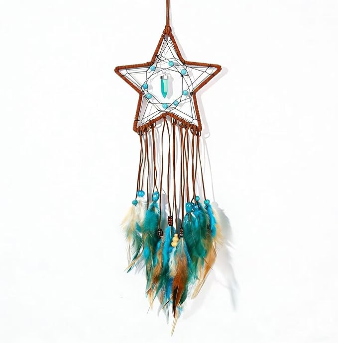 MEXIDAWN DIY Feather Dream Catcher Kits Blue Wall Hanging Boho Decor Handmade Dream Catcher for Adults, Star