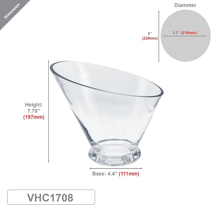 WGVI Slant Cut Calyx Glass Vase, Width 9", Height 7.75", Clear Terrarium, Candy Dish, Fruit Jar, Floral Container for Wedding Party Event, Home Office Decor, 4 Pieces