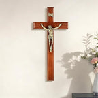 SISSIDA Crucifix Wall Cross, 12 Inch Catholic Crucifix for Wall Decor, Handmade Wooden Cross for Wall with Jesus Christ and INRI - Dark Brown & Antique Brass