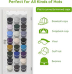 Unjumbly Baseball Hat Rack, 27 Pocket Over-The-Door Hat Organizer with Clear Deep Pockets to Display Baseball Caps Collection, Complete with 3 Over Door Hooks (White, 27 Pockets)