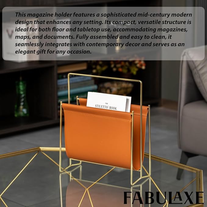 Fabulaxe Magazine Holder and Rack for Desktop, Home Office, Living Room, Waiting Areas, Farmhouse File Storage, Basket for Letters, Magazines, Books, Newspapers and Other Reading Materials 14-Inch