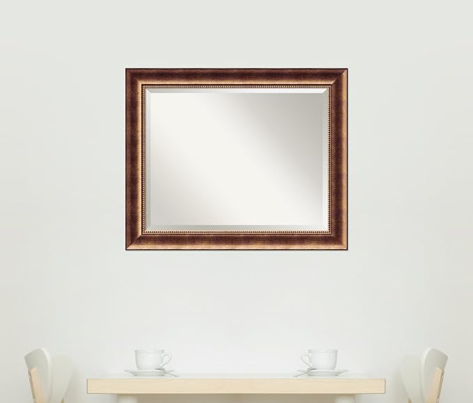 Amanti Art Bronze Wall Mirror 27x33 Manhattan Bronze Rectangle Bathroom Mirror for Wall Decor Living Room, Large Traditional Wood Frame, Hangs Horizonally and Vertically, Bathroom Decor, Beveled Edge