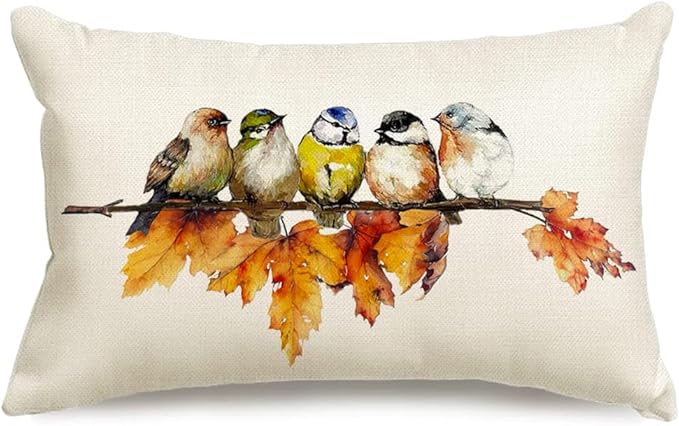 RABUSOFA Fall Pillow Covers 12x20 Inch Bird Autumn Decorations for Home Outdoor Thanksgiving Decor Maple Leaf Decorative Lumbar Throw Pillow Cases Farmhouse for Couch Sofa