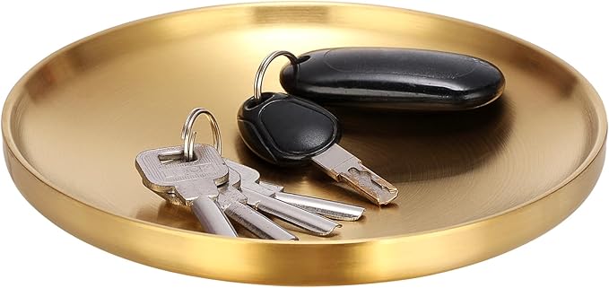 Decorative Key Tray for Entry Table Round Catch All Bowl for Jewelry Candle Plate Gold Display Dish for Home Decor Accent, 6.7 x 6.7 x 1.2