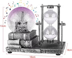 LED MusicCrystal Snow Globe， Sand Timer ，Hourglass,Home Decor,Table Decor for Living Room ，Office Desk Decorations[ Silver Tower]