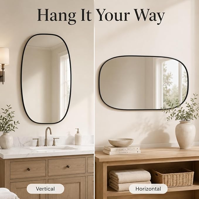 USHOWER Black Oval Arch Bathroom Mirrors for Over Sink, 24x36 Inch Bathroom Vanity Mirror for Bathroom, Bedroom, Vanity, Entryway, Aluminium Frame, Anti-Rust, Modern Wall Decor