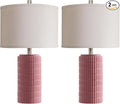 AIEAMPDO 23" Set of 2 Pink Modern Farmhouse Ceramic Table Lamps for Bedroom | Modern Farmhouse Nightstand Table Lamps For Living Room, End Table And Entryway, 2 LED Bulbs Included