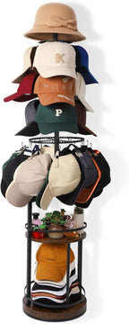 Keebofly 360° Rotating 5-Tier Hat Rack Stand - Large Capacity Freestanding Hat Storage, Hat Organizer for Baseball Caps with Metal & Wood Shelves, Holds 150+ Hats, Ideal for Vendor Booth & Home