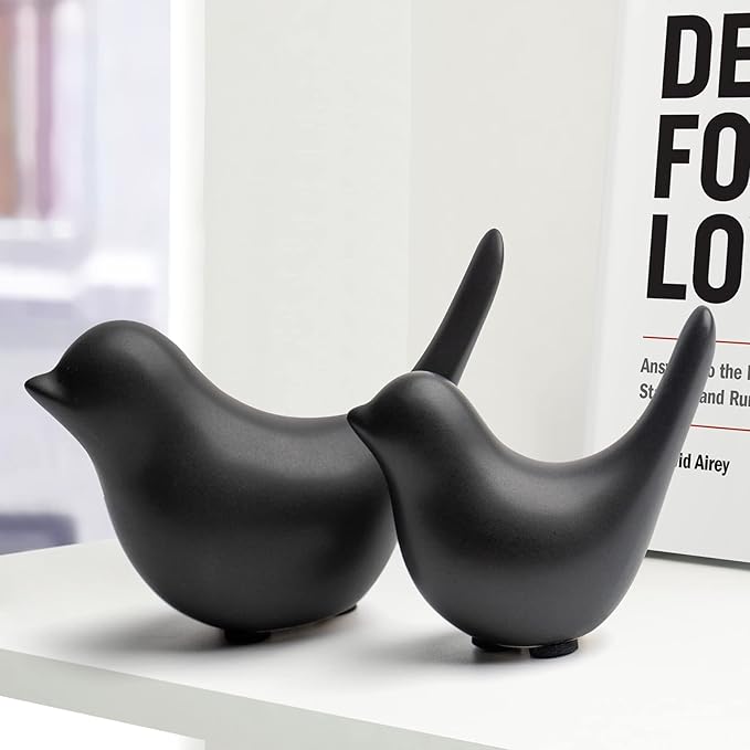 Notakia Small Birds Statues Home Decor Modern Style Decorative Ornaments for Living Room Decor, Bedroom, Office Desktop, Cabinets (Black 2Pcs Birds)