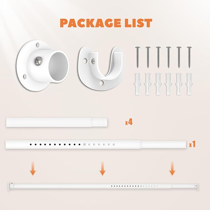 Closet Rod 50-75 Inches, Adjustable Heavy Duty Metal White Closet Rods for Hanging Clothes 1.3 Inches Diameter for Wardrobes Laundry