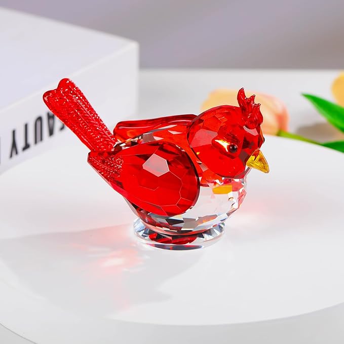 Ornalrist Crystal Red Birds Figurines Collectible Glass Figurines Birthday Gifts for Women Wife Table Home Decoration Paperweight for Animal Lovers