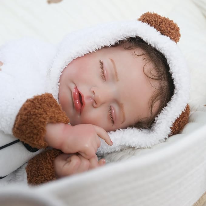 KSBD Realistic Reborn Baby Doll - 20 Inch Lifelike Reborn Baby Boy with Rooted Hair in Bear Onesie, Handmade Gift for Kids and Collectors