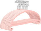 MIZGI 50 Pack Blush Pink Velvet Hangers - No Shoulder Bumps, Heavy Duty Non-Slip Chrome Hooks for Jackets, Coats, Pants