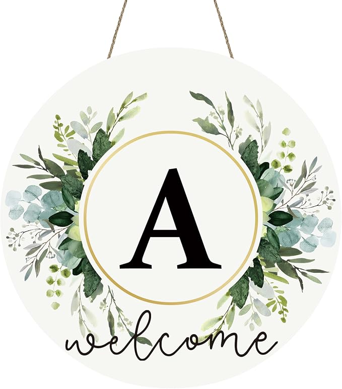 Monogram Letter A Wreaths for Front Door Wreath Wooden Welcome Sign for Front Door Decor Floral Family Last Name Initial House Warming Spring Summer Porch Rustic Wall Home Kitchen Boho Decorations