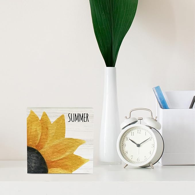 IYEZH Sunflower Kitchen Decor, Summer Decorations for Home Wooden Box Sign Rustic Farmhouse Wood Box Sign Home Desk Tabletop Shelf Decor