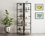 BON AUGURE Rustic Corner Shelf Stand, Tall Industrial Corner Bookshelf, Wood Metal 5 Tier Bookcase Shelves, Display Shelving Unit for Kitchen, Living Room (Dark Grey Oak)