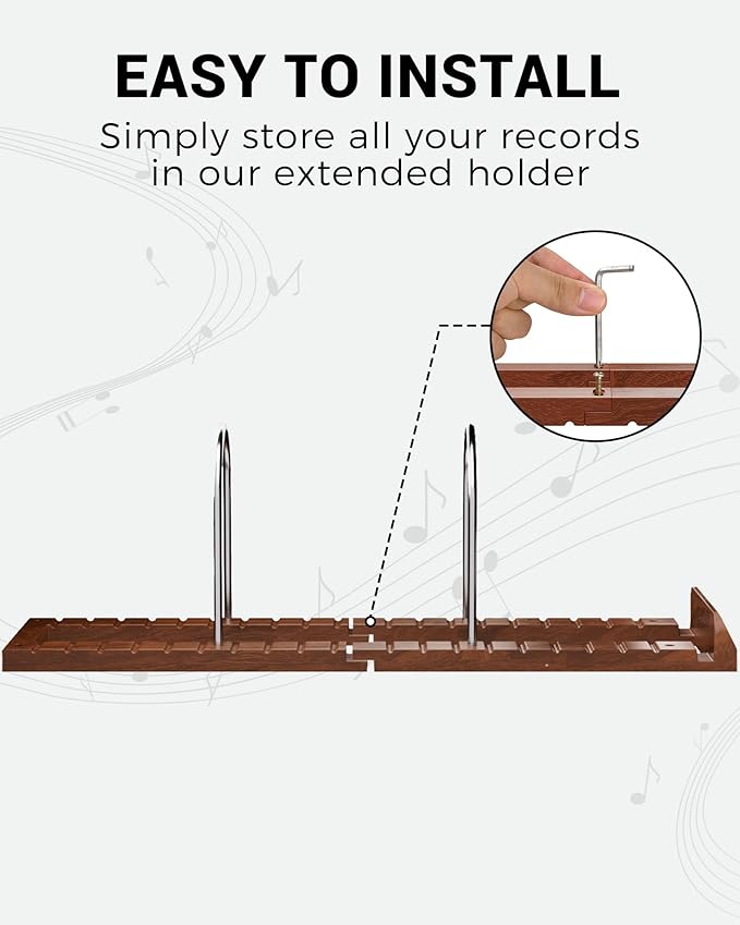 BS-VOG Now Playing Vinyl Record Stand, 150 LP Vinyl Record Storage with Non-slip Grooves, Wood Now Spinning Vinyl Record Holder for Albums Magazine Rack Organizer Record Display, Gift Package