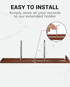 BS-VOG Now Playing Vinyl Record Stand, 150 LP Vinyl Record Storage with Non-slip Grooves, Wood Now Spinning Vinyl Record Holder for Albums Magazine Rack Organizer Record Display, Gift Package
