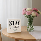 Rustic Farmhouse Home Wooden Signs, Stay Awhile Sign, Living Room Decor, Farmhouse Style Quality Print, Home Desk Decoration, Housewarming Gift, Box Sign Decor Tabletop, 5.1x5.1inches