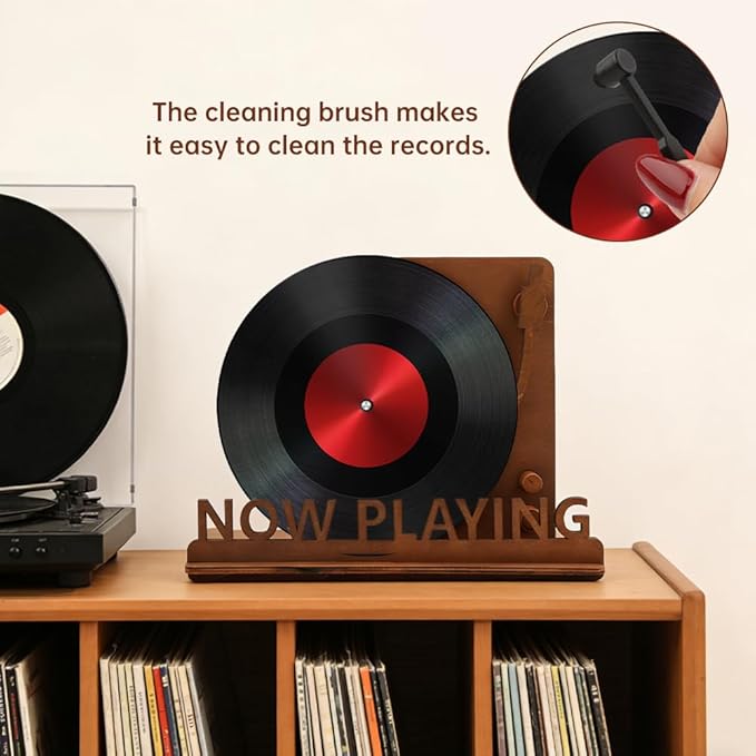 Now Playing Vinyl Record Stand, Tabletop Wooden Vinyl Record Storage Holder, Now Spinning Album Display Rack for LP Enthusiast, Vintage Rustic Organizer for Records & Magazines(COLOR:wood)