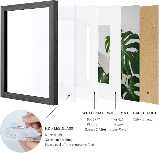 Egofine 8x10 Picture Frame Set of 4, Made of Solid Wood Multicolor Photo Frames Covered by Plexiglass 4x6 and 5x7 with Mat or 8x10 without Mat, for Table Top Display and Wall Mounting Mixed Colors