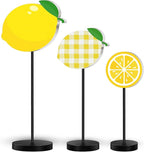 Maitys 3 Pcs Summer Lemon Wooden Table Decor Yellow Lemon Tiered Tray Decoration Rustic Summer Table Centerpiece Standing Block Sign for Home Kitchen