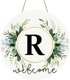 Monogram Letter R Wreaths for Front Door Wreath Wooden Welcome Sign for Front Door Decor Floral Family Last Name Initial House Warming Spring Summer Porch Rustic Wall Home Kitchen Boho Decorations