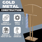 Kings Brand Furniture Dossi Modern Metal Suit Valet Stand, Clothes Rack Organizer with Jacket, Pants & Tie Holder, Space-Saving Garment Rack for Bedroom or Closet (Gold)